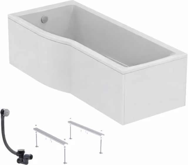 Bañera con ducha izquierda Ideal Standard Connect Air de acrílico blanco con faldón, patas y desagüe, An/P/Al: 170 x 80 x 46,5 cm, acabado cromado