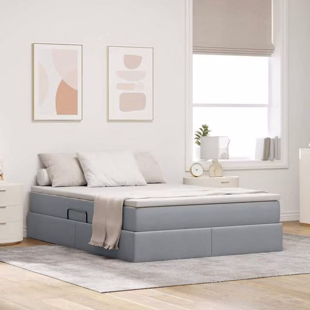 Cama con almacenamiento y colchón híbrido Maison Exclusive en gris claro, An/P/Al: 140 x 200 x 48.5 cm