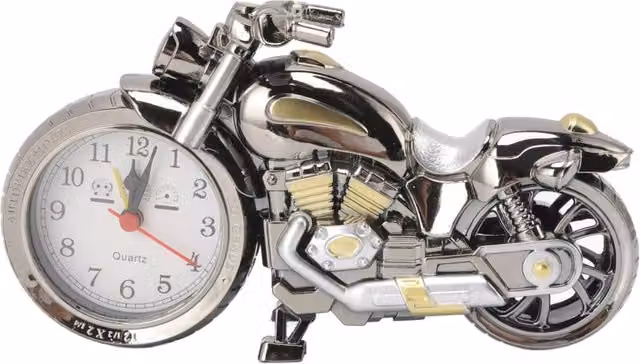 Despertador de mesa con forma de motocicleta vintage XISRENS, modelo analógico de cuarzo en color oro y plata para niños y decoración de hogar o oficina