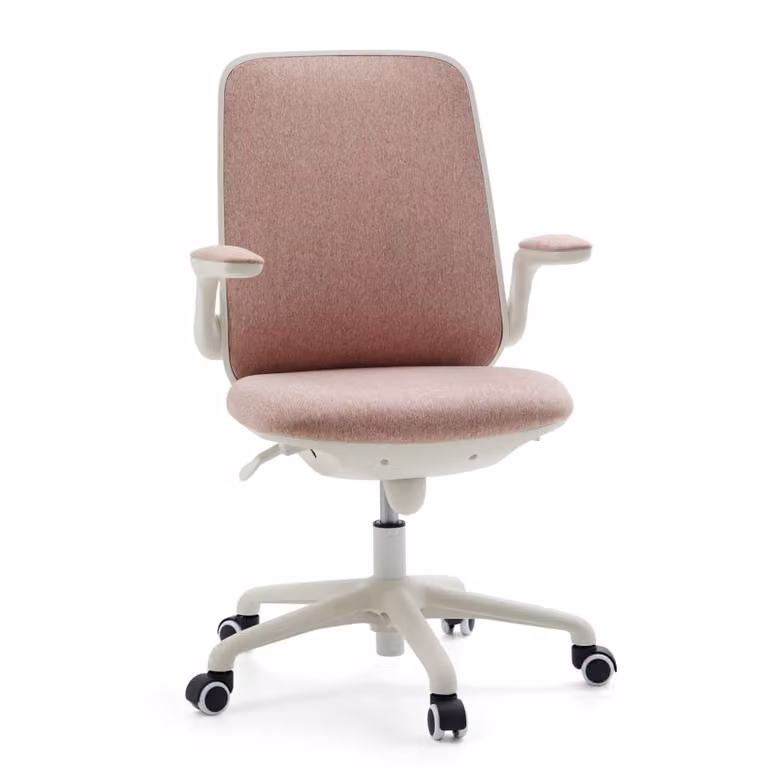 Silla giratoria infantil hjh OFFICE en terciopelo rosa con ruedas y ajuste de peso