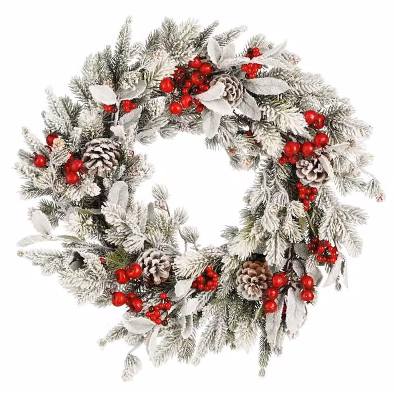 Corona decorativa colgante Belfort de House of Seasons, color verde, diseño floral para Navidad, An/P/Al: 50 x 50 x 11 cm