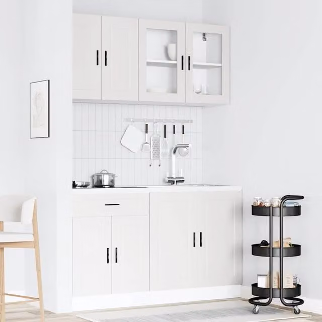 Conjunto de armarios de cocina SYFAX de 4 piezas en madera y cristal color blanco mate