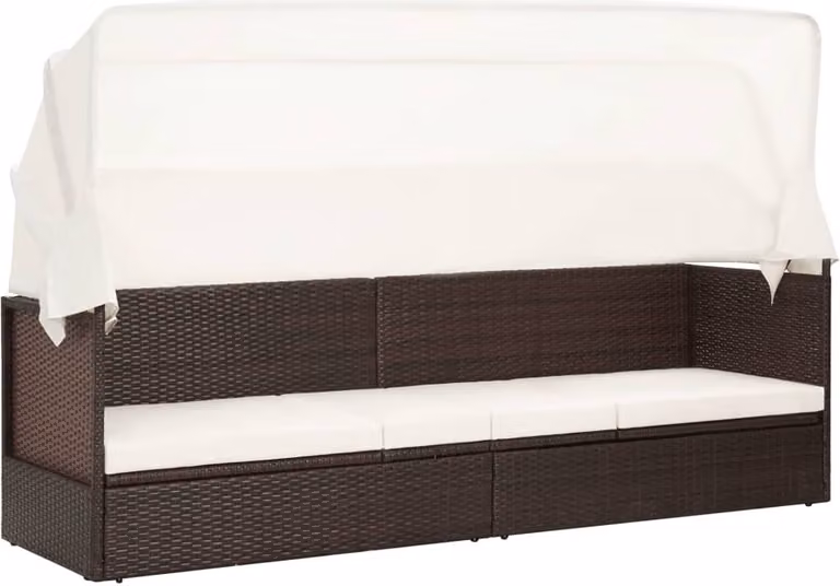 Sofá de jardín Syfax con dosel y estructura de ratán sintético y acero en marrón y blanco An/P/Al: 205 x 124 x 62 cm