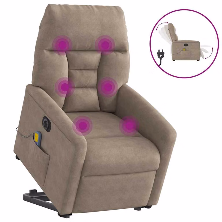 Sillón de masaje eléctrico reclinable y elevable vidaXL en microfibra gris taupe para mayores