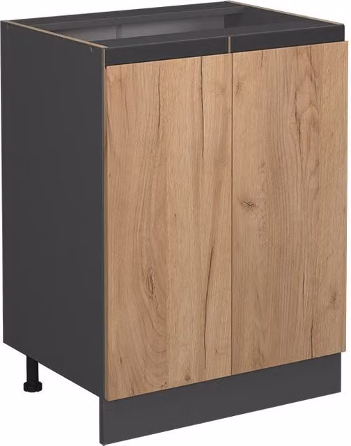 Mueble bajo de cocina Vicco con puertas batientes en colores antracita y marrón, diseño moderno y acabado mate