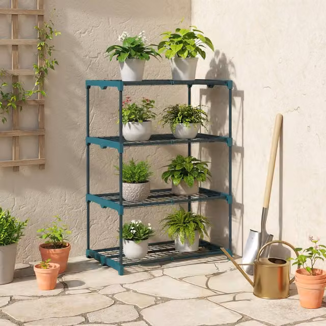 Soporte para plantas Outsunny de metal y plástico en color verde oscuro, An/P/Al: 67 x 49 x 105 cm