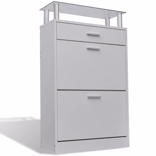 Mueble zapatero Helloshop26 para entrada o dormitorio con cajones y puertas de cristal, madera y MDF, capacidad para 12 pares, An/P/Al: 104 x 24 x 104 cm