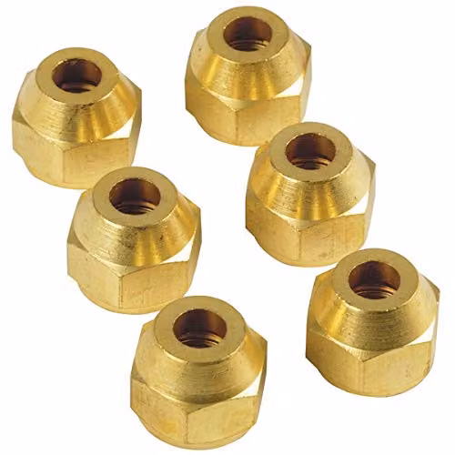Juego de 6 tuercas hexagonales Expert by Net para herramientas frías, color dorado, medida F1/4" SAE x tubo Ø 1/4" SAE