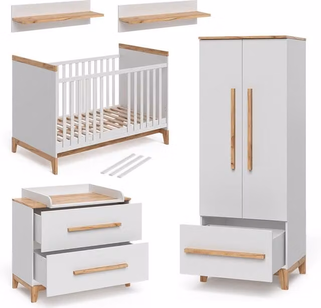 Conjunto de habitación infantil Malia Vitalispa en blanco y roble con diseño escandinavo
