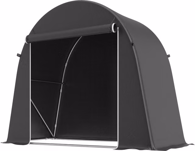 Tienda de garaje Outsunny para bicicletas y herramientas con entrada de cremallera, metal y PE, Gris oscuro, An/P/Al: 245 x 120 x 200 cm