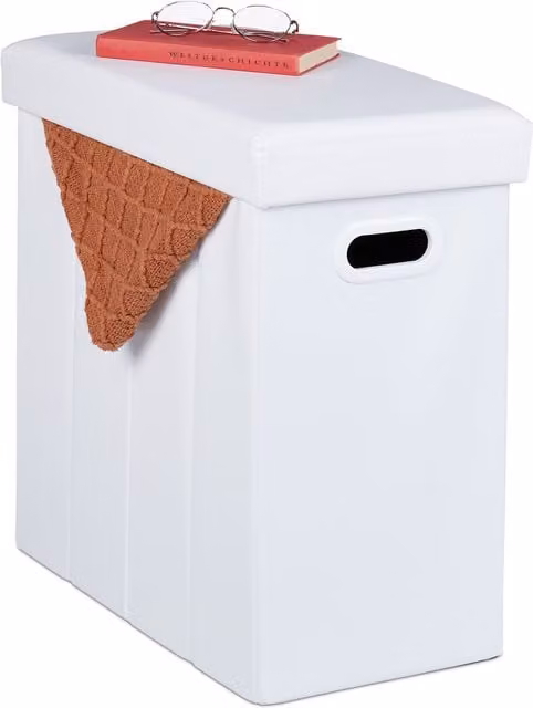 Taburete con almacenaje plegable acolchado de polipiel blanca para salón relaxdays An/P/Al: 49 x 48,5 x 27 cm