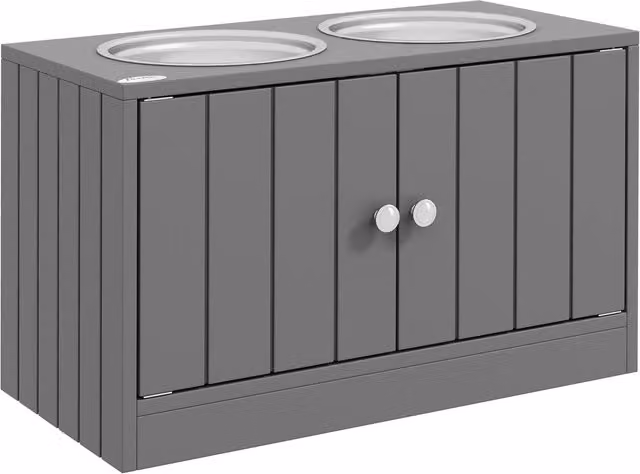 Estación de alimentación elevada para perros NORTHIX con almacenamiento y cuencos de acero inoxidable en color gris mate