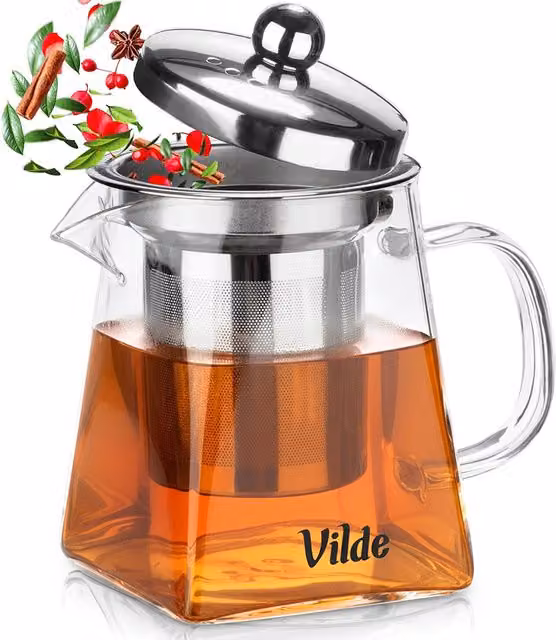 Tetera de vidrio transparente Vilde con infusor de acero inoxidable de 330 ml