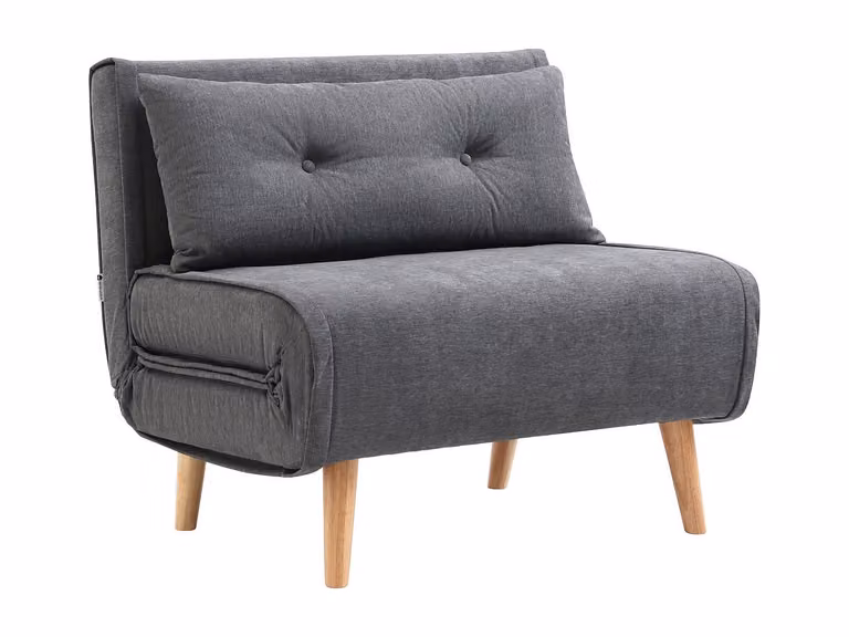 Sillón cama Valerio de estilo escandinavo en tela gris con estructura de metal y madera
