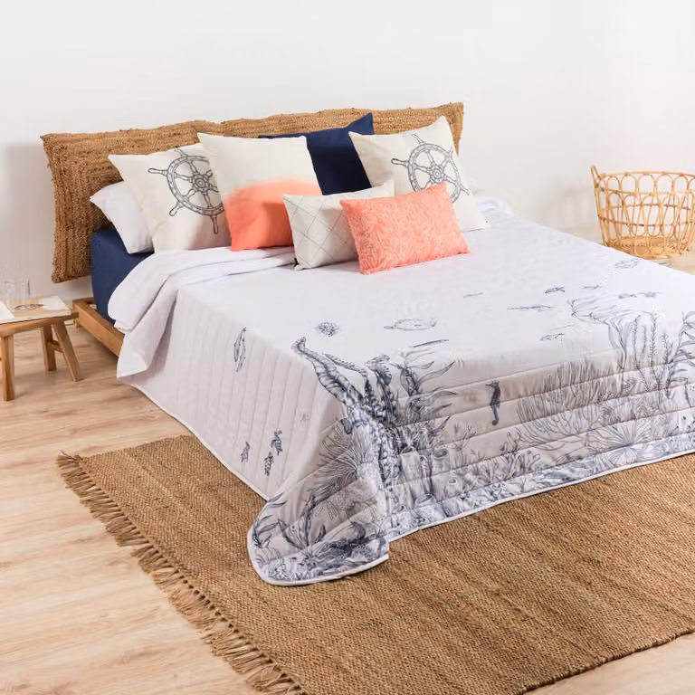 Colcha boutí acolchada mediterranean azul An/P: 235 x 270 cm
