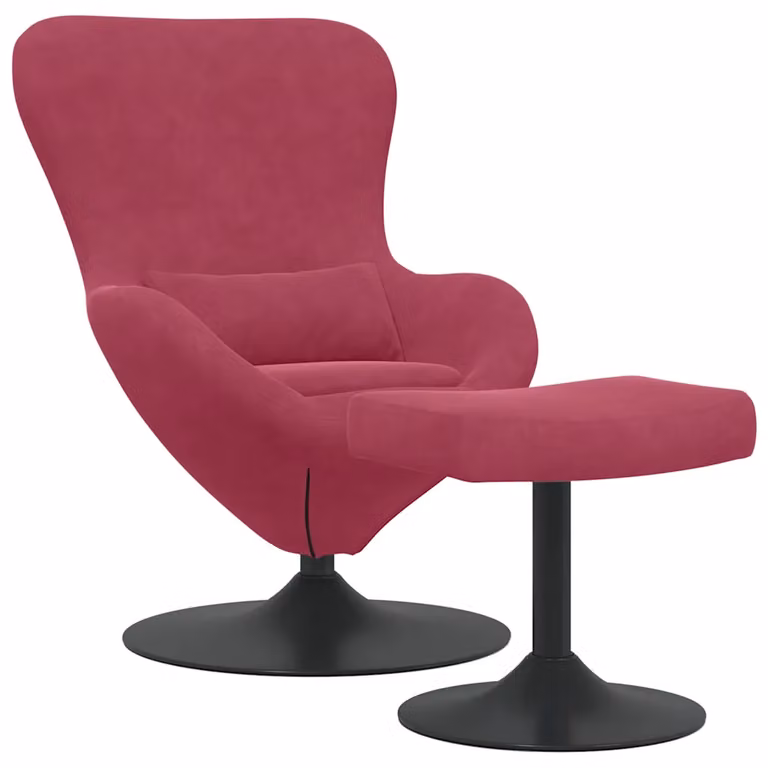 Silla Huevo con Puff vidaXL en Terciopelo Rojo Vino con Giro de 360 Grados