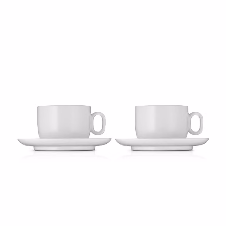 Juego de 4 piezas de servicio de café Barista Cappuccino WMF con 2 tazas y platillos de porcelana blanca