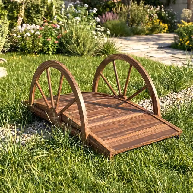 Puente de jardín Outsunny de madera en color marrón, An/P/Al: 100 x 50 x 37 cm