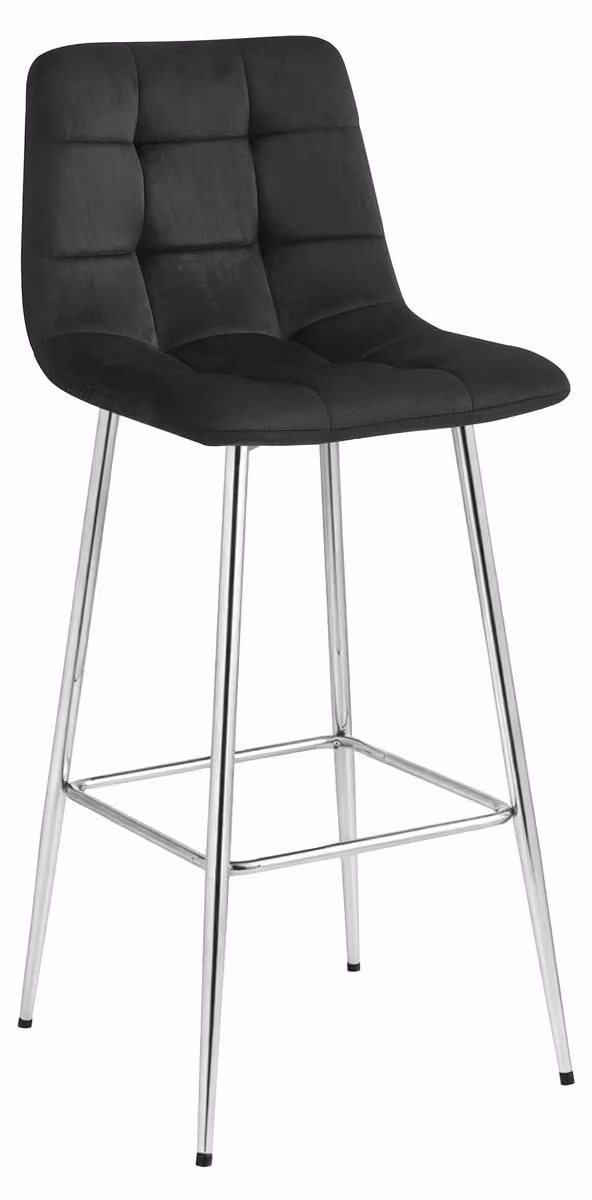 Taburete de terciopelo Kendra Home en color negro y plata con estructura de metal cromado
