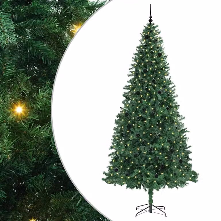 Árbol de Navidad artificial vidaXL verde de 300 cm con luces LED blanco cálido, fabricado en PVC, metal y plástico