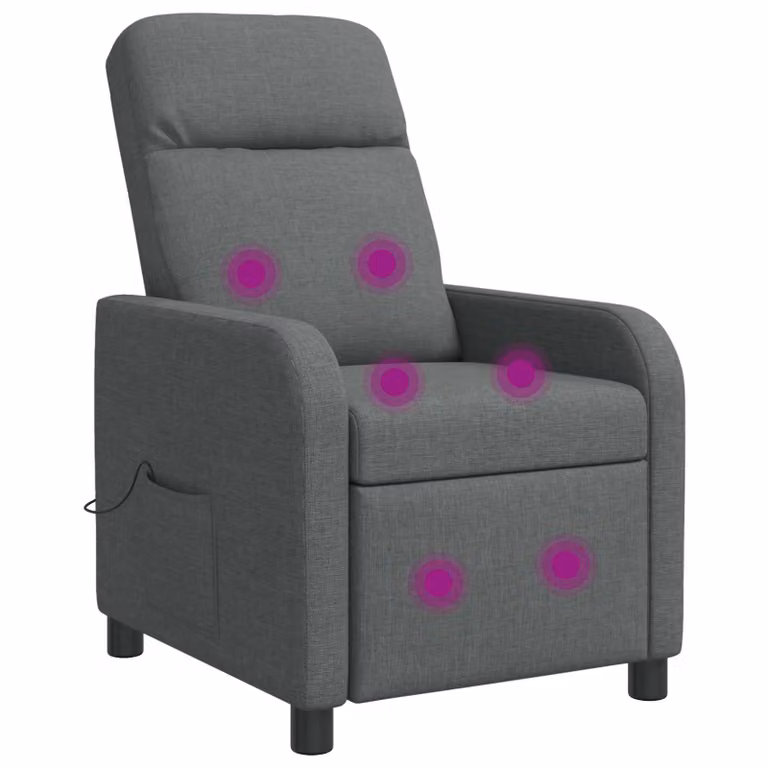 Silla de masajes reclinable vidaXL en gris oscuro con tapicería de tela y estructura de metal y madera