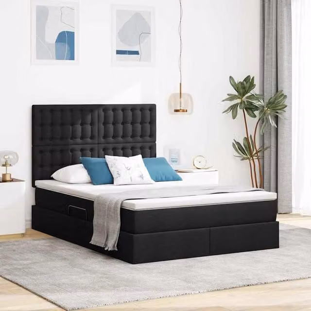 Cama con almacenamiento y colchón Maison exclusive en color negro con base abatible y estructura tapizada An/P/Al: 140 x 200 x 280 cm