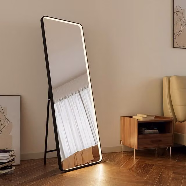 Espejo de pie LED rectangular Home Deluxe con luz regulable y táctil en color negro, An: 53 cm, Al: 160 cm