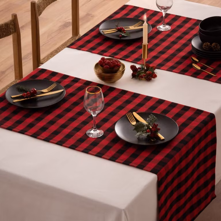 Camino de mesa de Navidad con diseño de cuadros en rojo y negro de Mint, An/Al: 50 x 155 cm