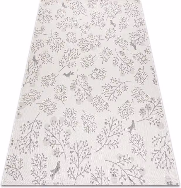 Alfombra de cuerda de sisal Rugsx con diseño de hojas y pájaros en crema y gris, An/P: 200 x 290 cm