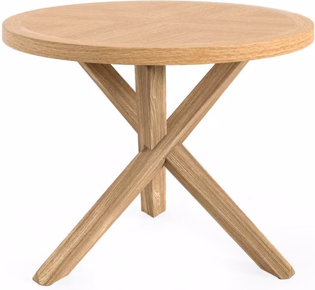 Mesa de comedor redonda Kalei de Koketto Home en madera color roble con patas en cruz de estilo escandinavo de 100 cm