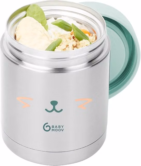 Recipiente de acero inoxidable Babymoov Eat's Isy color verde y plata de 350 ml