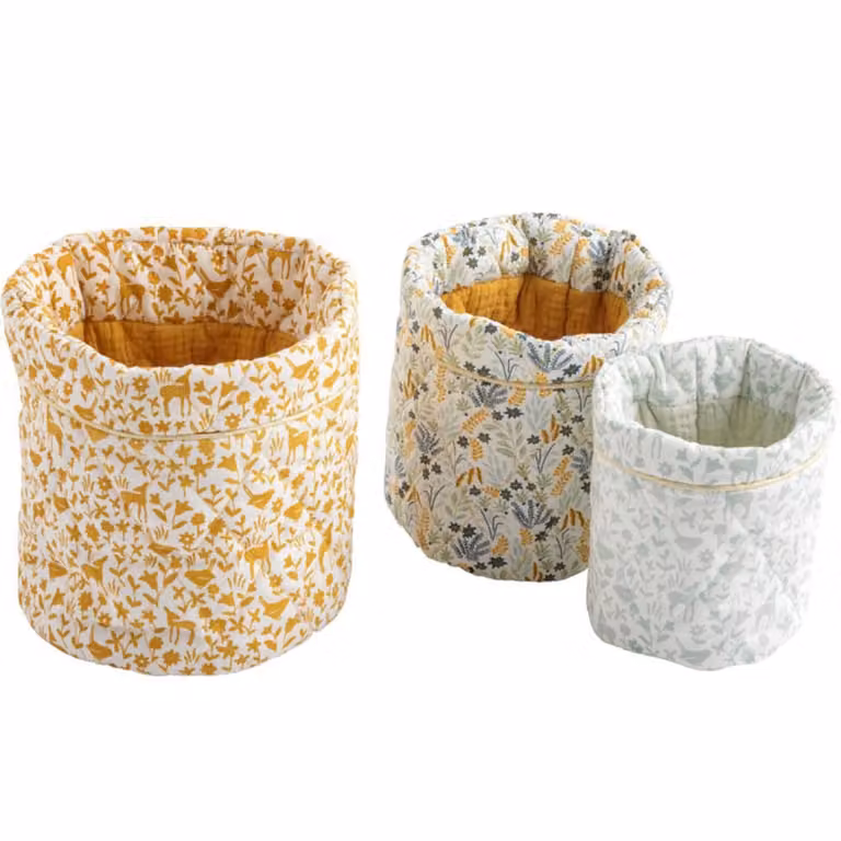 Cestas de algodón Sauthon para bebés en blanco y amarillo
