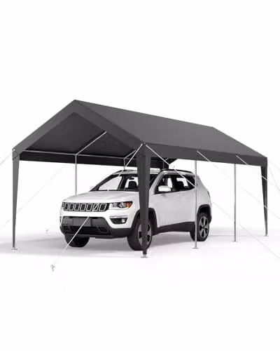 Toldo exterior para coche VEVOR de acero galvanizado, resistente a los rayos UV y al agua, color gris, An/P/Al: 6,09 x 3,05 x 2,87 m