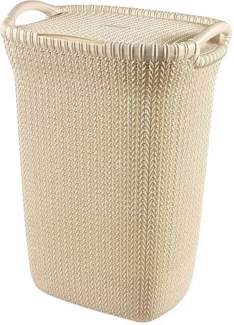 Cesto de ropa sucia Knit Curver con tapa y asas, color blanco, capacidad de 57 l, de plástico con efecto fibra natural