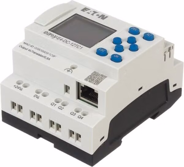 Módulo de control Eaton Easy-e4-ac-16re1 con 8 entradas y 8 salidas digitales en color blanco