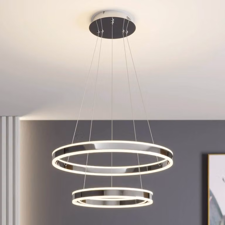 Lámpara colgante LED Lyani de Lucande, diseño moderno en metal color cromo y plata, atenuable para salón o comedor