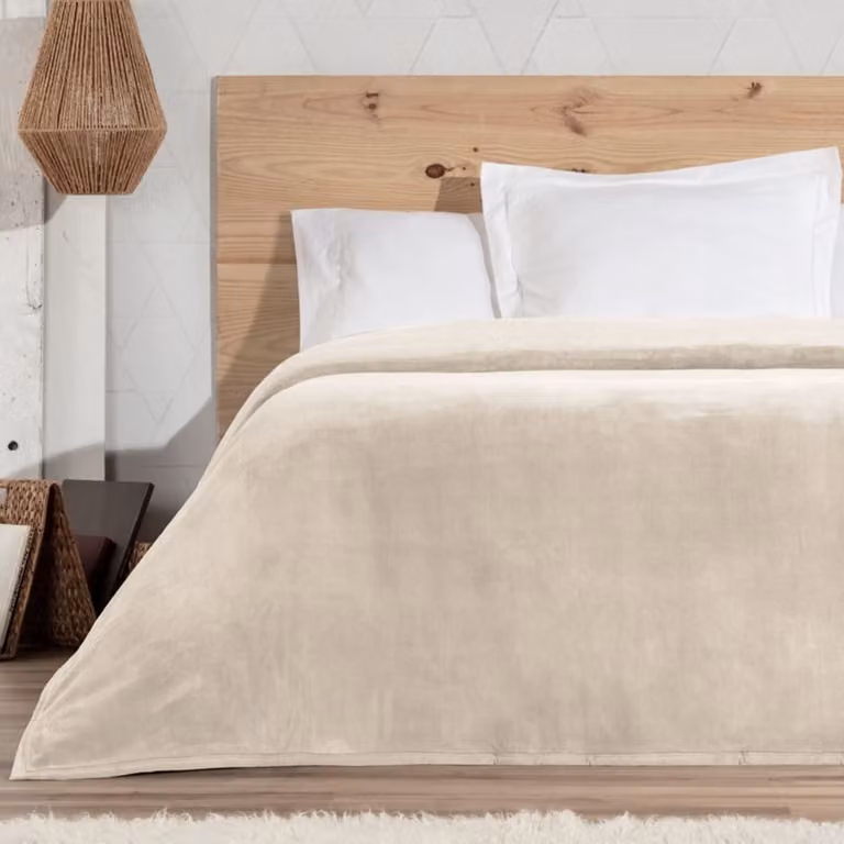 Manta Manterol de Jacquard Lisa en Color Beige para Adultos