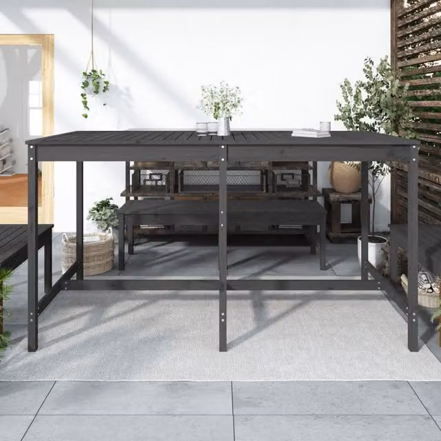 Mesa de jardín SYFAX de madera maciza de pino en color gris, An/P/Al: 203,5 x 90 x 110 cm
