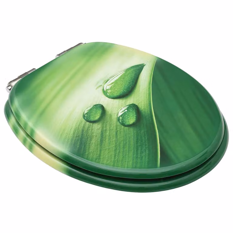 Set de 2 asientos de WC con tapa de cierre suave vidaXL en MDF color verde y diseño de gota de agua