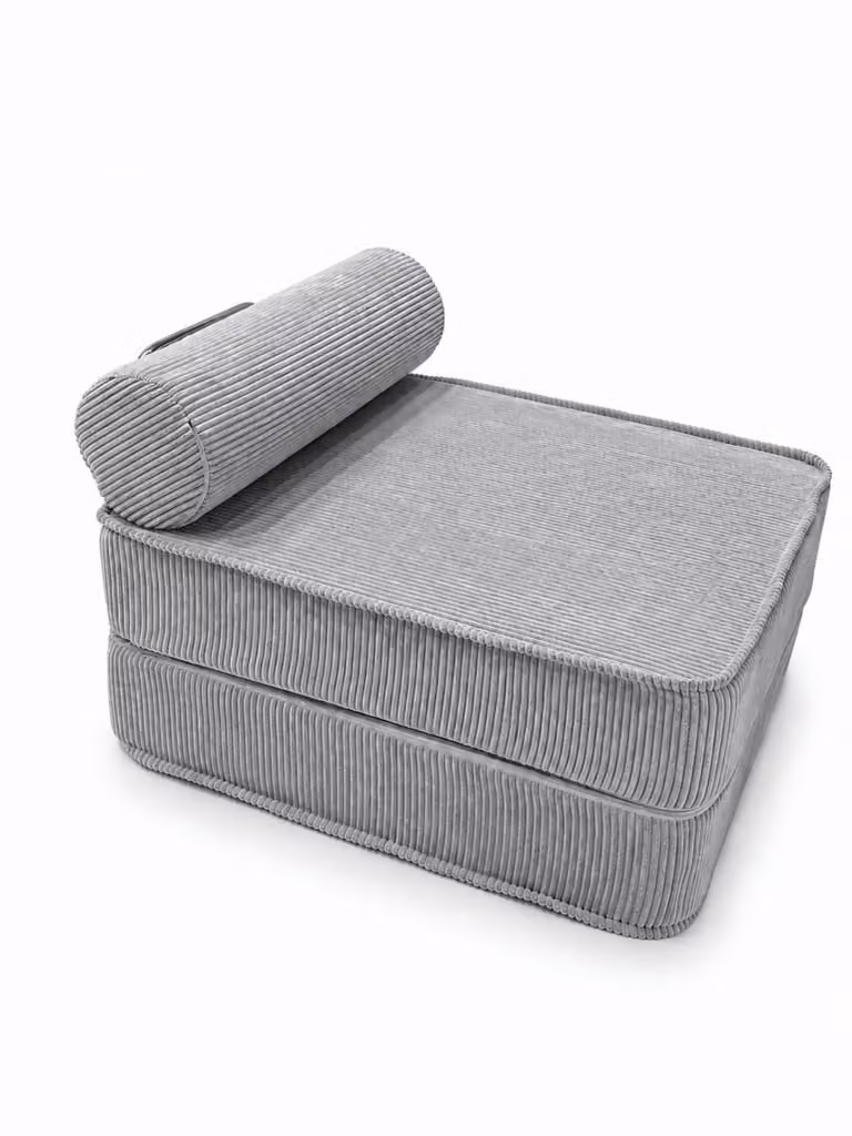 Chaiselongue compacta SURB en pana gris sin reposabrazos con estructura de metal y An/P/Al: 195 x 80 x 60 cm