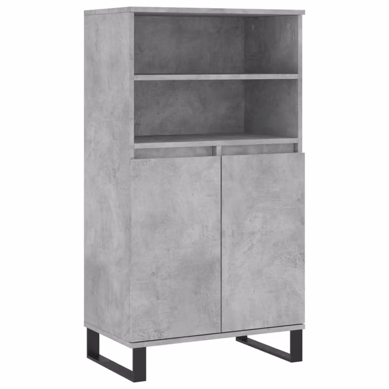 Aparador alto de estilo industrial vidaXL en gris hormigón con puertas batientes y estantes internos, An: 60 cm, P: 36 cm, Al: 110 cm