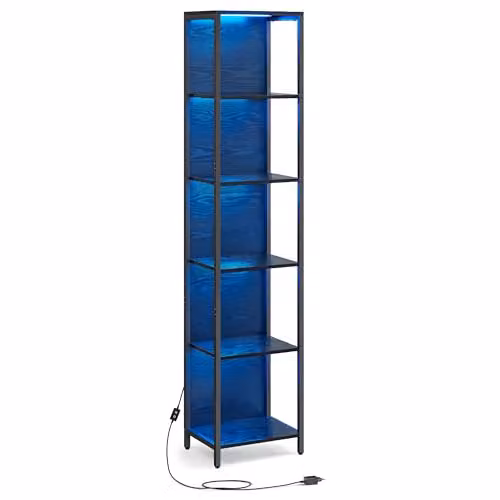 Estantería de 6 niveles con luz LED VASAGLE en color negro, An/P/Al: 40 x 30,3 x 178 cm