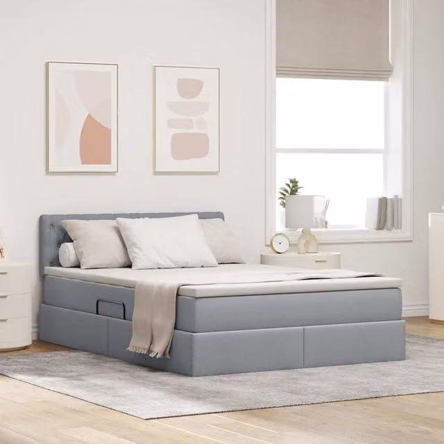 Cama con almacenamiento y colchón Maison Exclusive en gris y blanco, An/P/Al: 140 x 200 x 48,5 cm