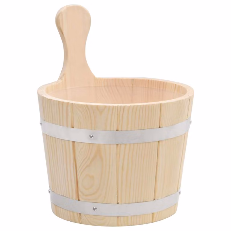 Set de cubeta y cucharón para sauna vidaXL de madera de pino y acero inoxidable en color marrón