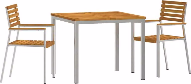 Conjunto de comedor de jardín Syfax de 3 piezas en madera de acacia y acero inoxidable color marrón