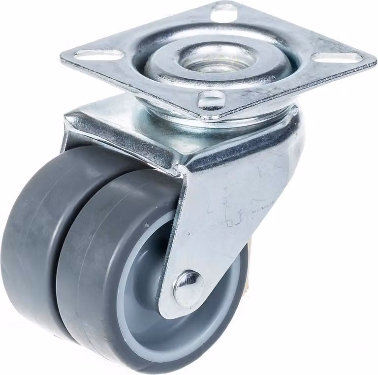 Rueda giratoria doble ZHONGSHAN de 50 mm con carcasa de goma y placa de plástico, color gris, capacidad de carga 70 kg
