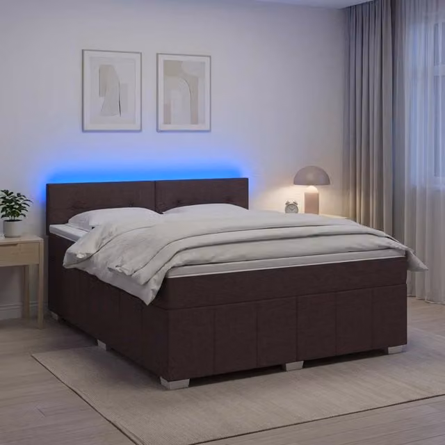 Cama box spring Maison Exclusive con colchón de muelles ensacados en marrón oscuro, An/P: 140 x 200 cm