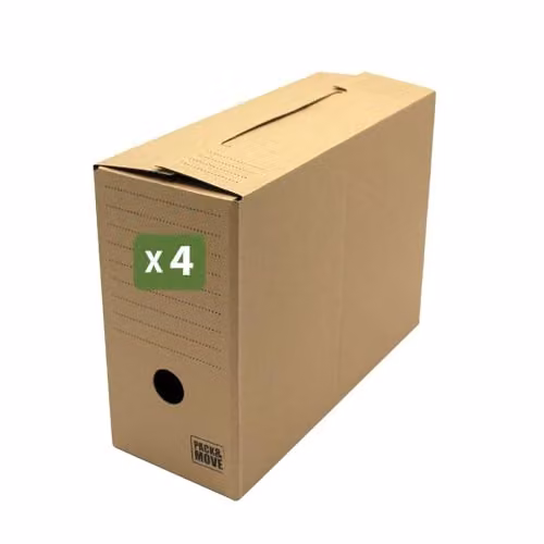 Pack and Move Juego de 4 cajas de archivo de cartón corrugado resistente color marrón para papel tamaño A4 An/P/Al: 33,5 x 12 x 24 cm