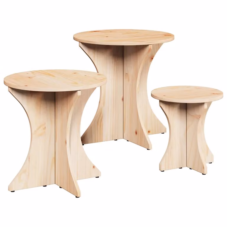 Set de 3 mesas de café redondas vidaXL de madera de pino en color marrón rústico, An/P/Al: 46 x 46 x 47 cm