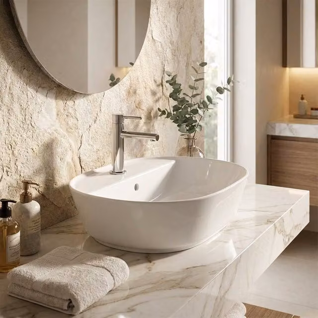 Lavabo sobre encimera Vitra Geo de cerámica ovalado en color blanco An/P/Al: 54,5 x 43 x 17 cm